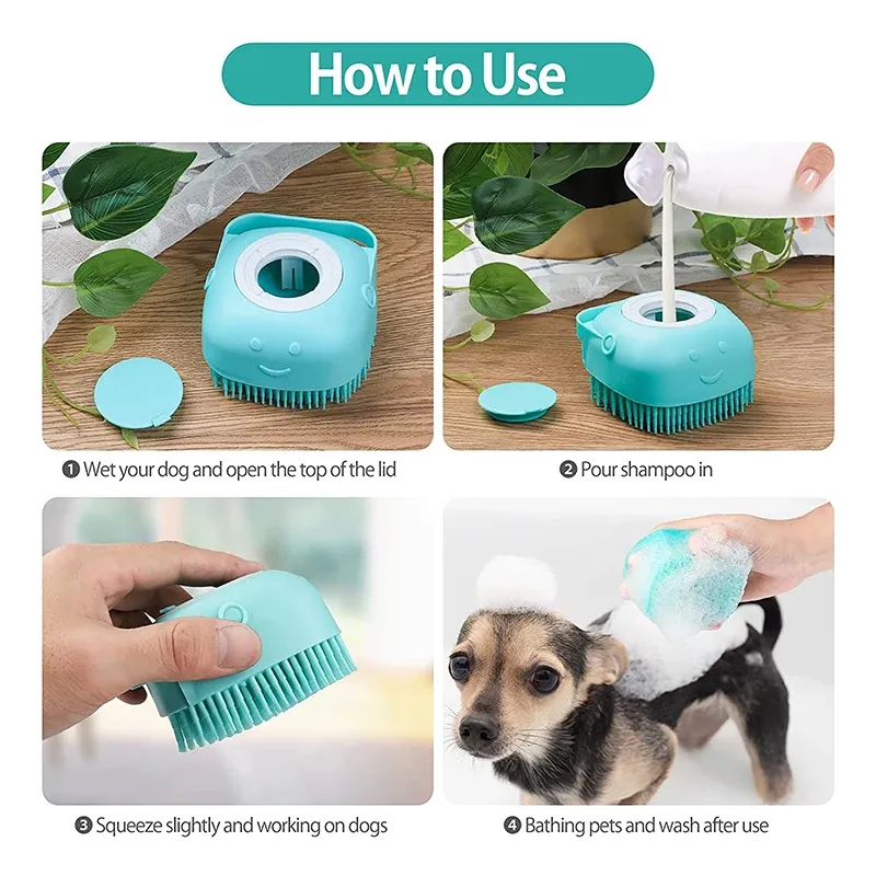 Gant de massage en silicone pour chien et chat, brosse de toilettage pour le bain 6