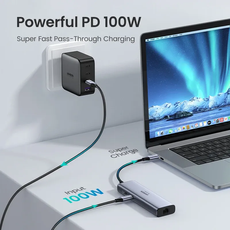 UGREEN Hub USB-C 7 en 1 vers HDMI 4K 60 Hz, SD et TF, 5 Gbps, USB 3.0, PD 100 W, compatible MacBook et ordinateurs portables 6