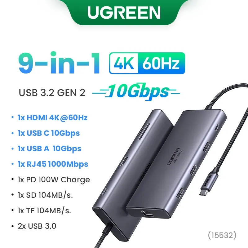 UGREEN Hub USB-C 7 en 1 vers HDMI 4K 60 Hz, SD et TF, 5 Gbps, USB 3.0, PD 100 W, compatible MacBook et ordinateurs portables 9