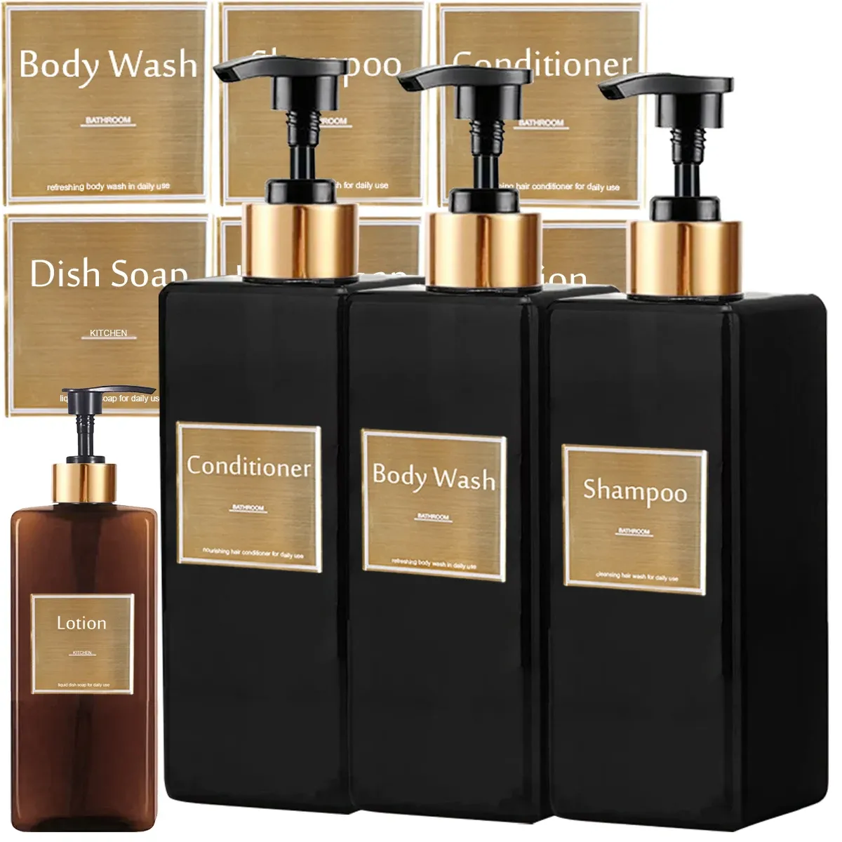 Ensemble de distributeurs rechargeables pour savon de douche, shampoing et revitalisant - Image 1