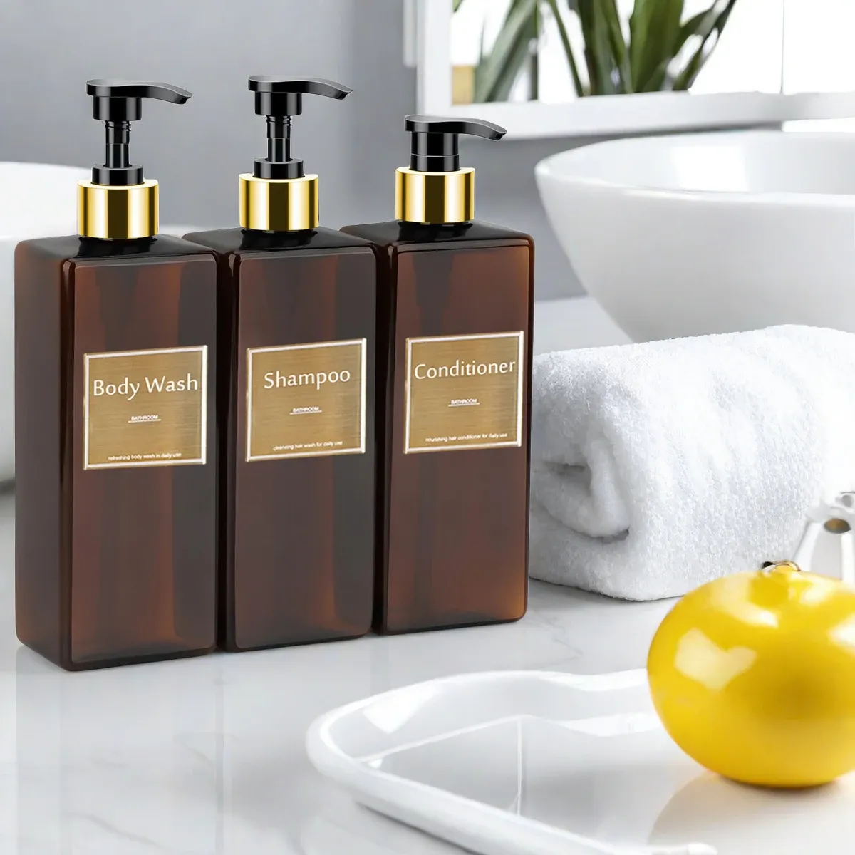 Ensemble distributeur de savon élégant pour salle de bains