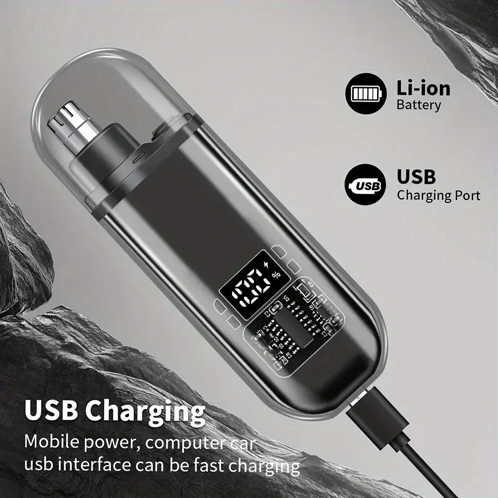 Tondeuse à poils de nez et d'oreilles rechargeable par USB pour hommes, design compact et portable avec charge rapide, kit de toilettage électrique 2