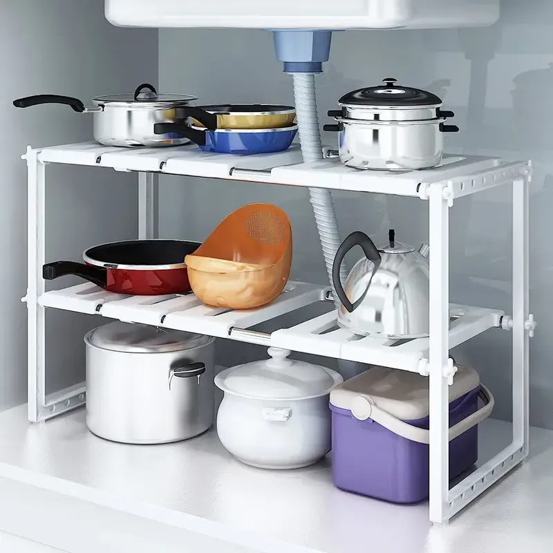 Organisateur sous évier extensible à 2 niveaux avec 10 panneaux amovibles, étagère de rangement pour salle de bain 3
