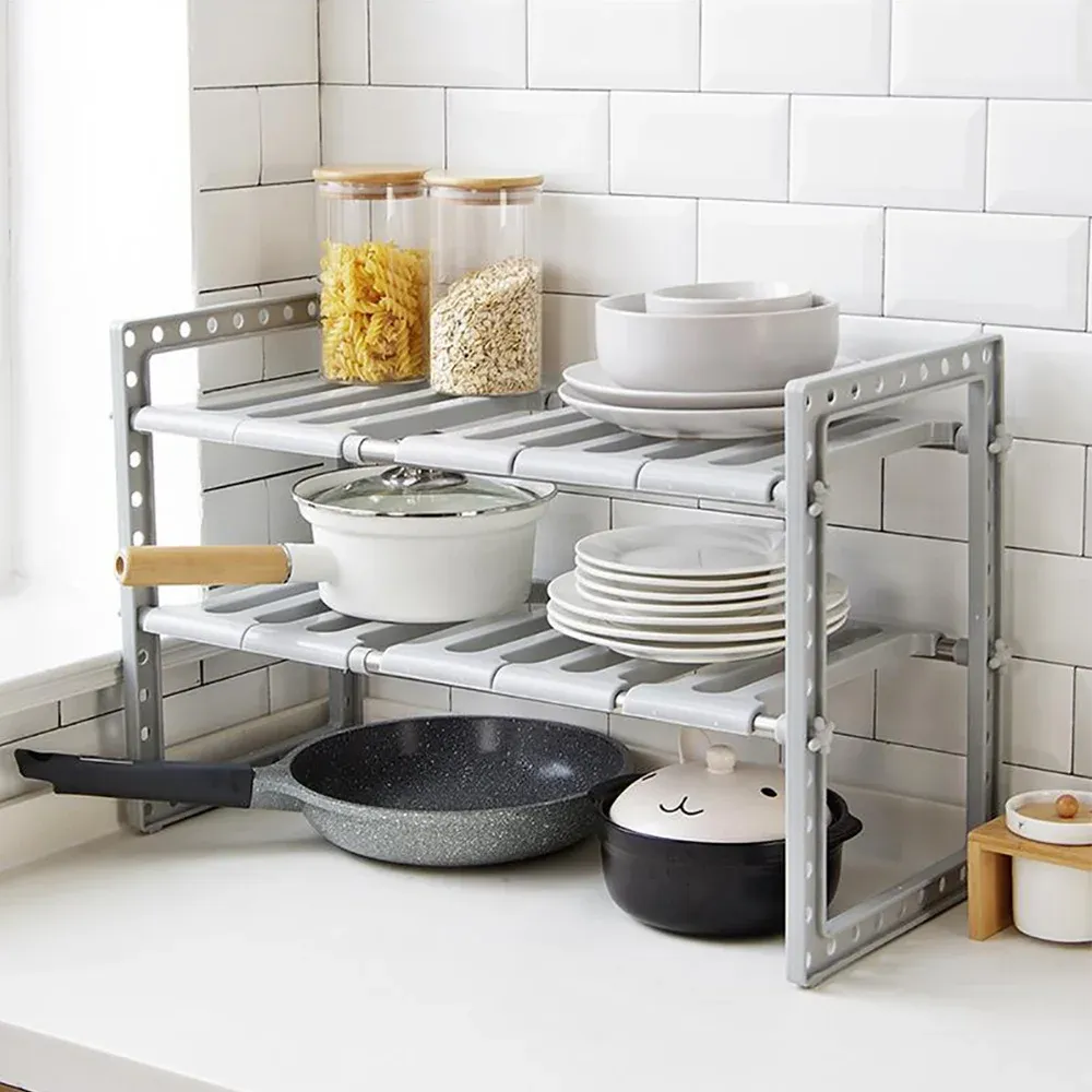 Organisateur sous évier extensible à 2 niveaux avec 10 panneaux amovibles, étagère de rangement pour salle de bain 4