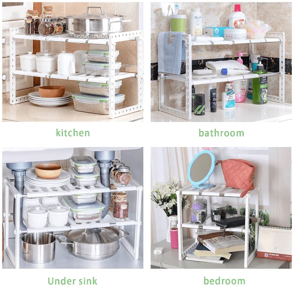 Organisateur sous évier extensible à 2 niveaux avec 10 panneaux amovibles, étagère de rangement pour salle de bain 5