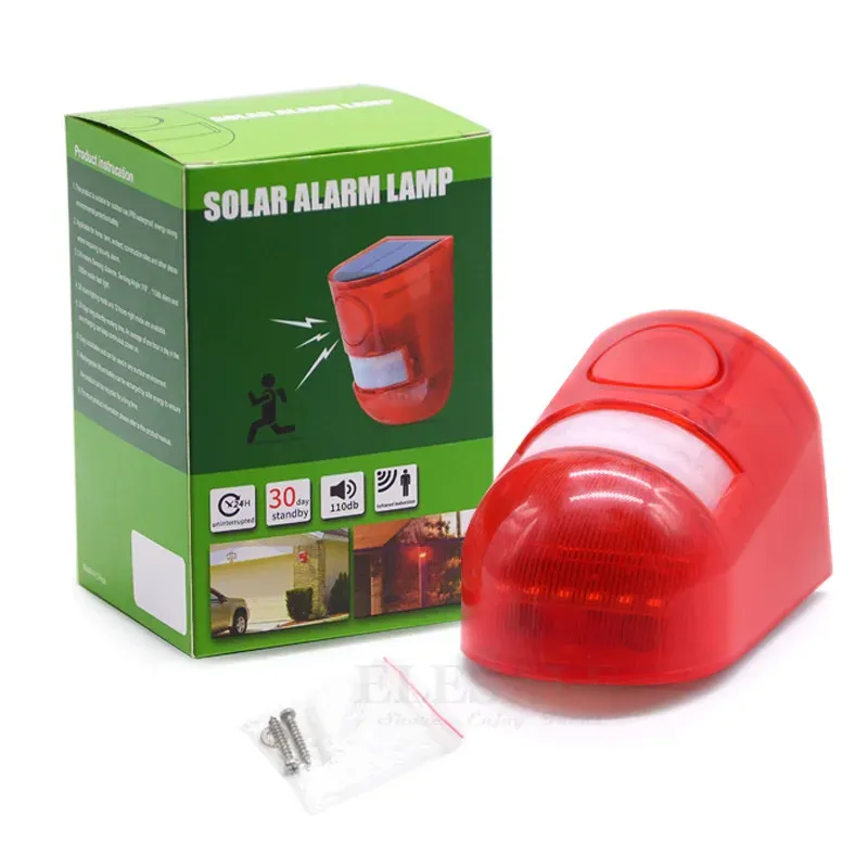 Alarme de sécurité solaire à détecteur de mouvement infrarouge, sirène 110 dB avec lumière stroboscopique pour maison, jardin, cabanon et caravane 4