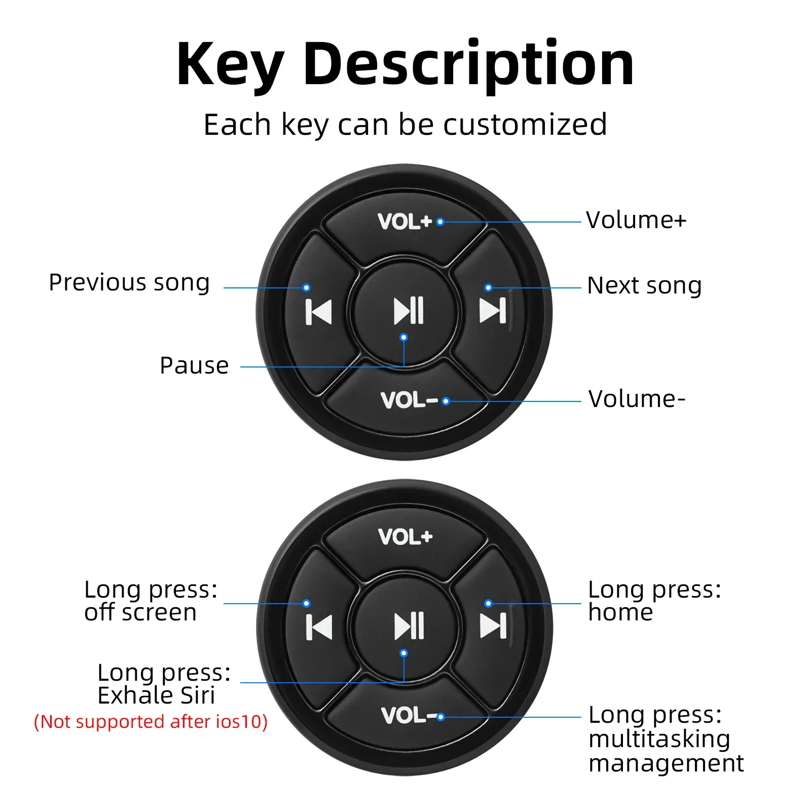 Volant de voiture sans fil Bluetooth avec télécommande universelle compatible Android et iOS, commandes multimédia et contrôle du volume 4