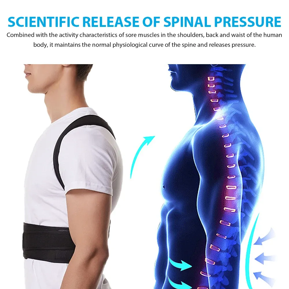 Attelle dorsale réglable unisexe avec ceinture de soutien lombaire et correcteur de posture 4
