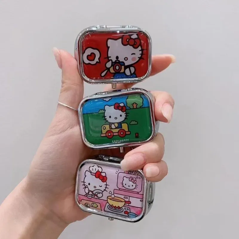 Boîte de rangement en métal Sanrio Hello Kitty 2026, organisateur de pilules à compartiments, mini boîte à bijoux mignonne de dessin animé, contenant Kawaii 2