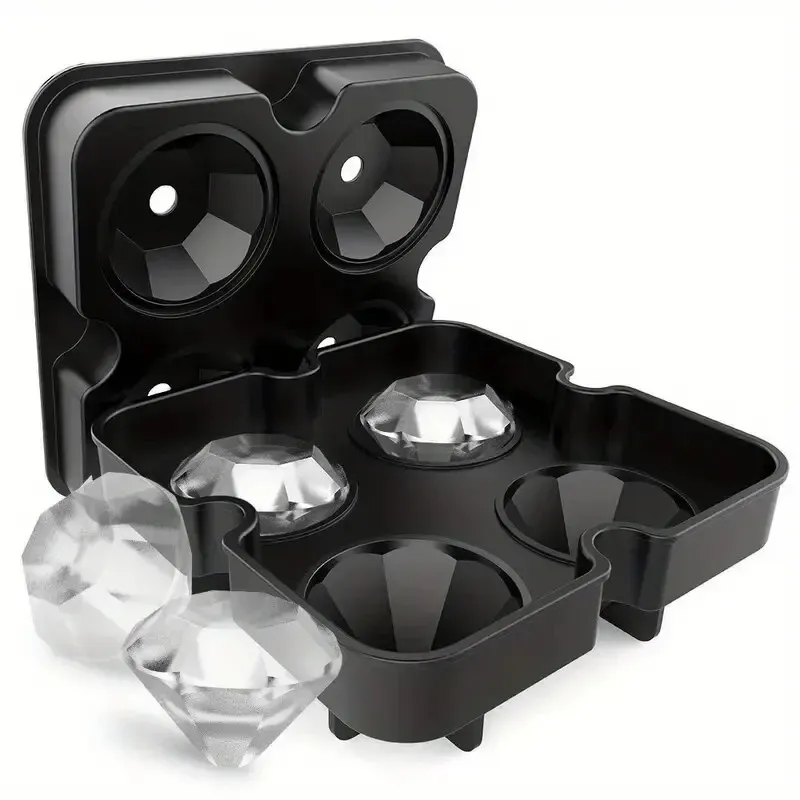 Moule à glaçons 3D en silicone en forme de crâne et de diamant, réutilisable, à démoulage facile, idéal pour le whisky 3
