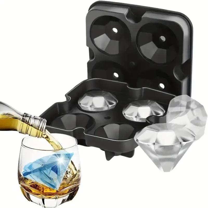 Moule à glaçons 3D en silicone en forme de crâne et de diamant, réutilisable, à démoulage facile, idéal pour le whisky 2