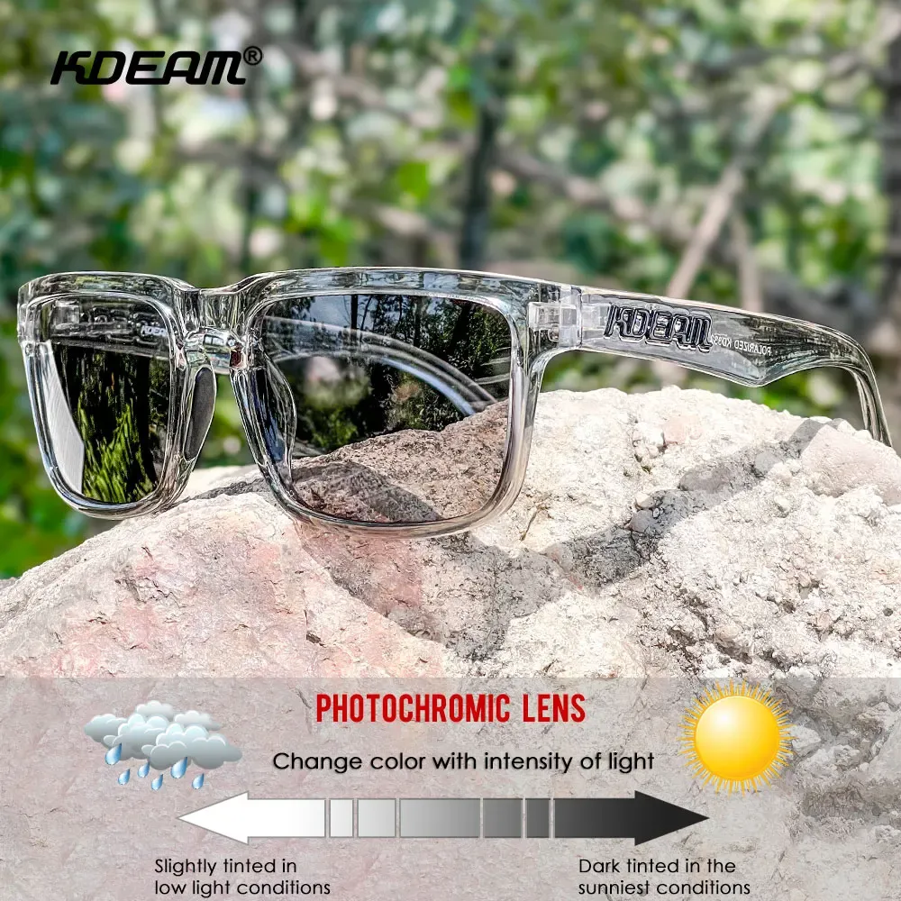 Lunettes de soleil photochromiques et polarisées KDEAM pour hommes et femmes, catégorie 3, monture unique, avec étui