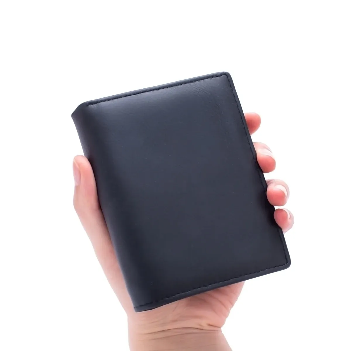 Portefeuille vertical en cuir véritable pour homme avec porte-monnaie zippé et protection RFID 10