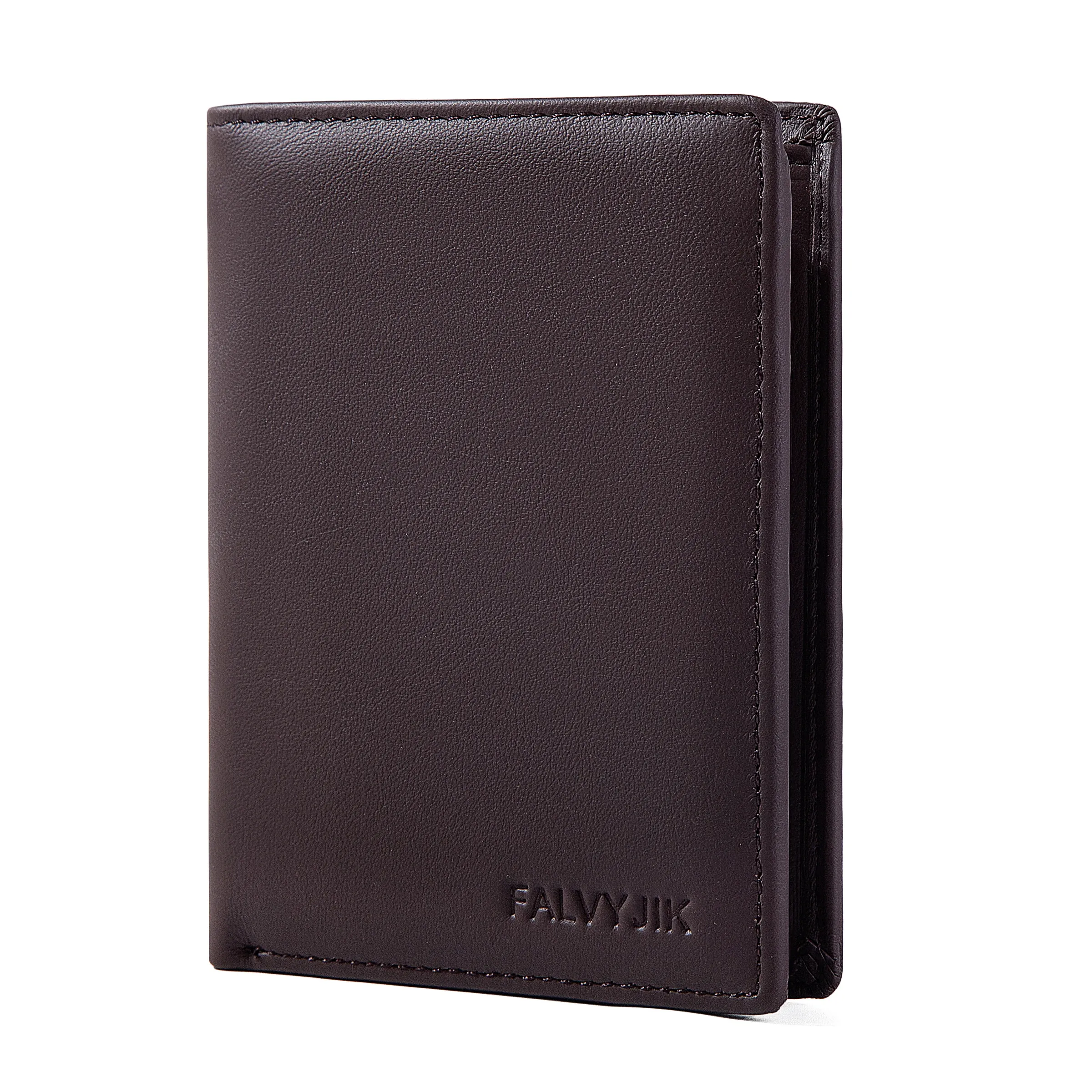 Portefeuille vertical en cuir véritable pour homme avec porte-monnaie zippé et protection RFID 9