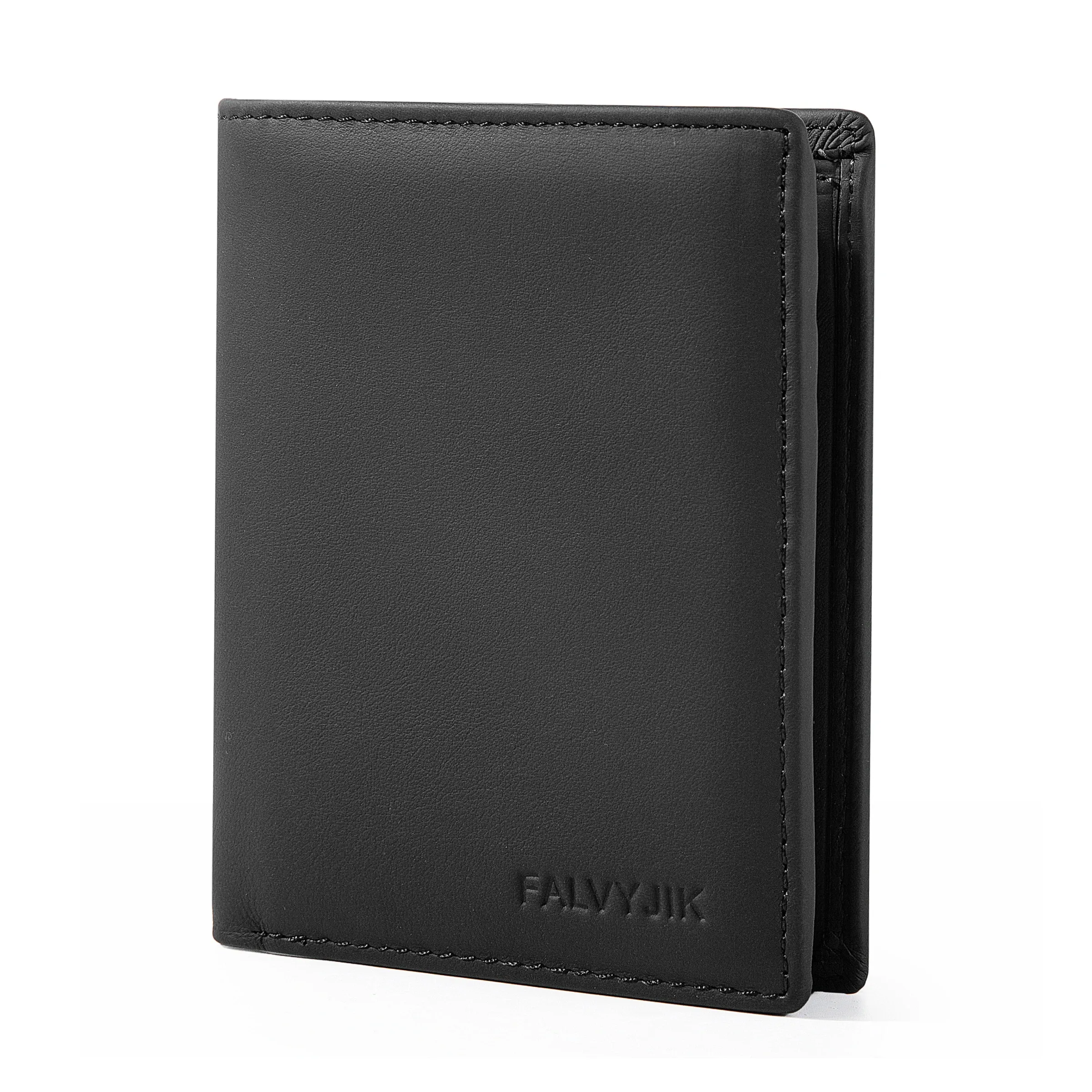 Portefeuille vertical en cuir véritable pour homme avec porte-monnaie zippé et protection RFID 7