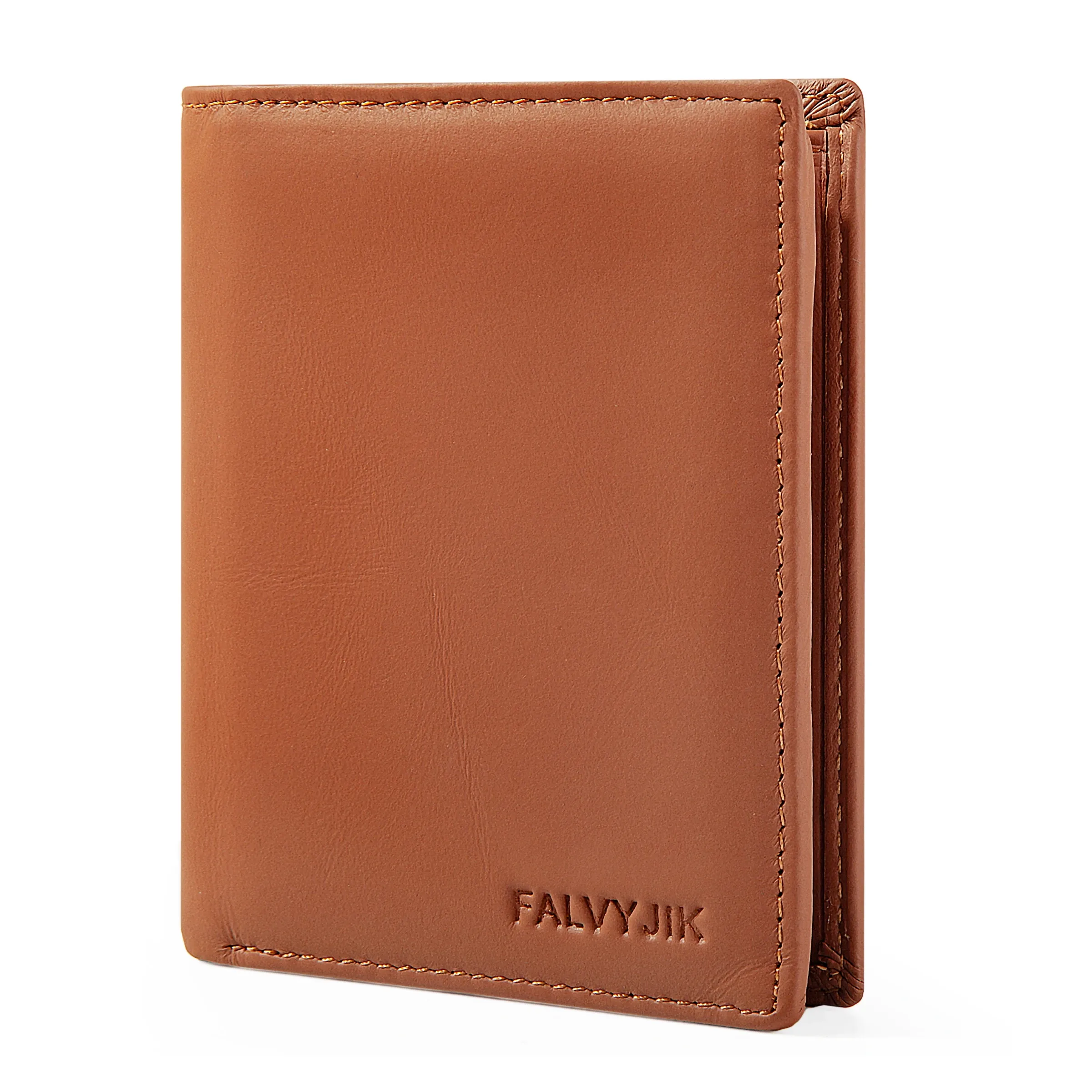 Portefeuille vertical en cuir véritable pour homme avec porte-monnaie zippé et protection RFID 12
