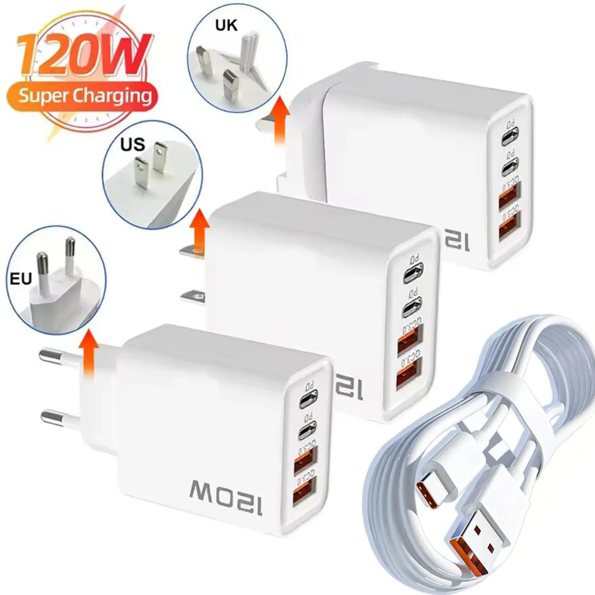 Chargeur USB-C 120 W à 4 ports Xiaomi, charge rapide PD, compatible Samsung, iPhone et Huawei 2