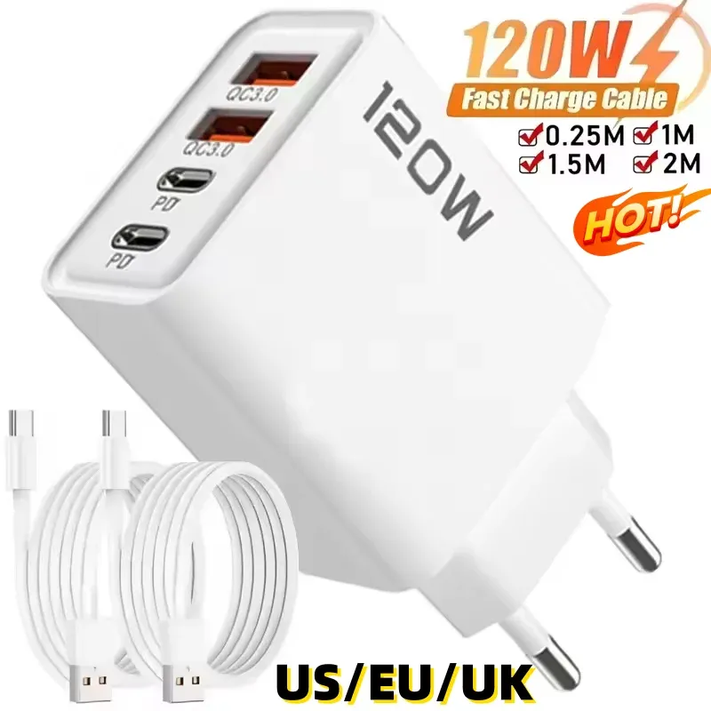 Chargeur USB-C 120 W à 4 ports Xiaomi, charge rapide PD, compatible Samsung, iPhone et Huawei
