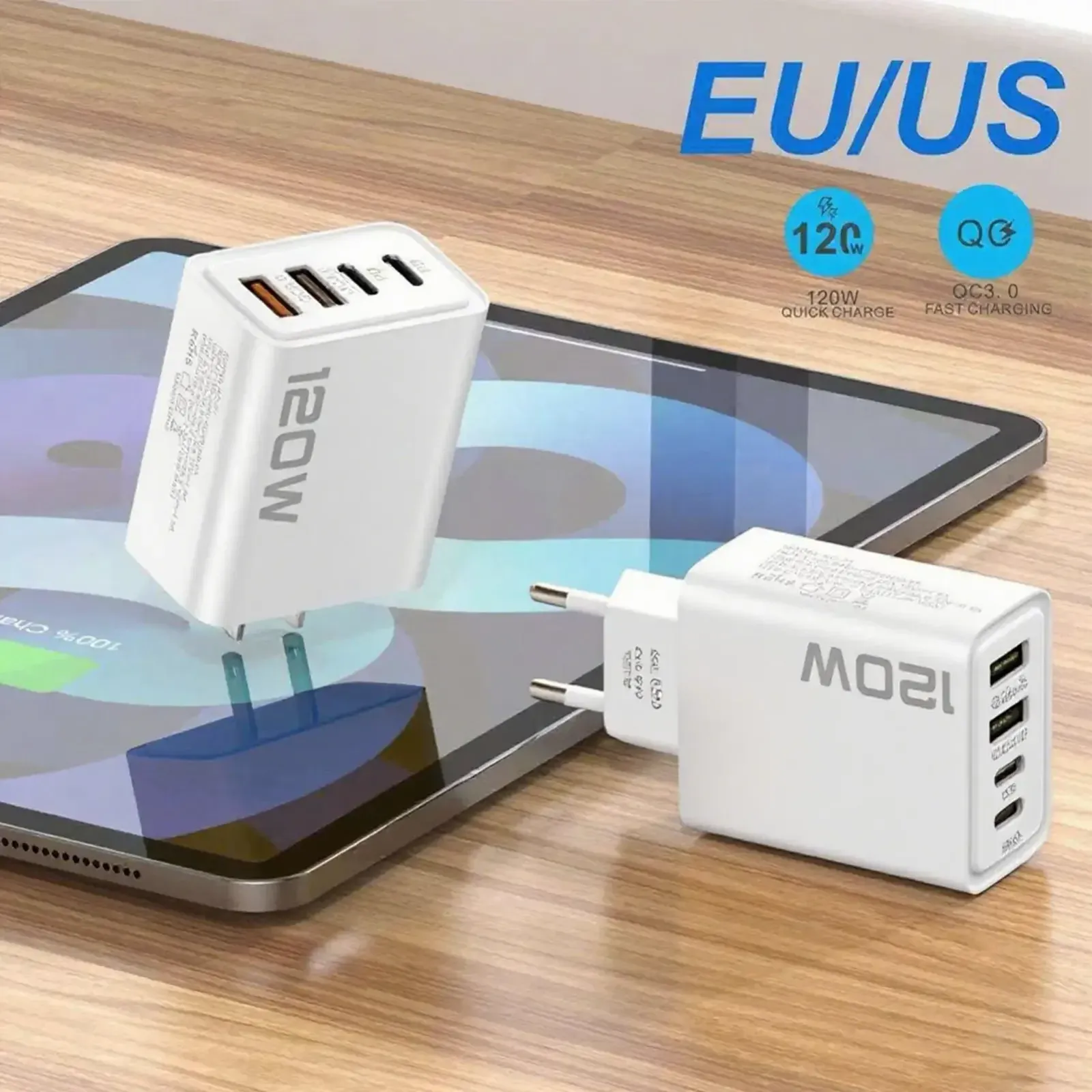 Chargeur USB-C multi-ports 120 W blanc, vue principale