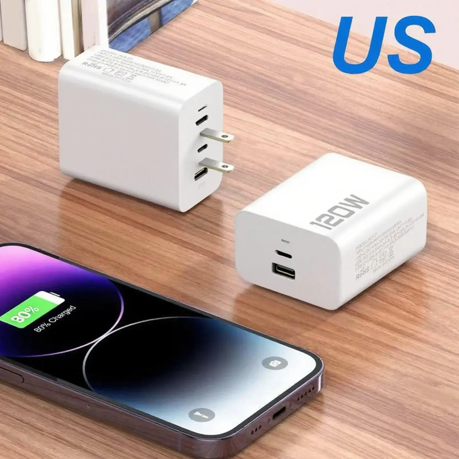 Chargeur multi-ports blanc, détails du design