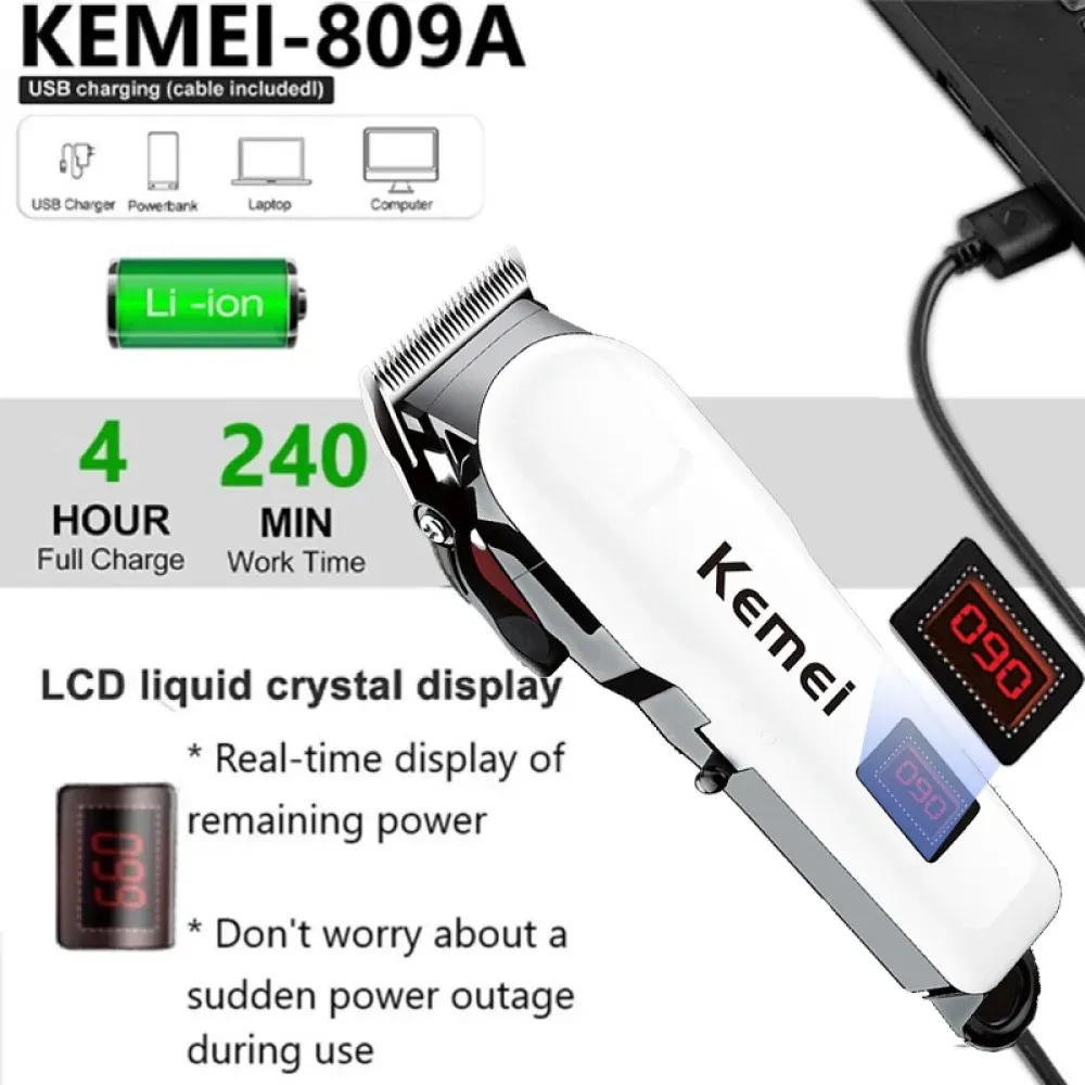 Tondeuse à cheveux électrique pour hommes, sans fil, rechargeable, professionnelle, 809A 3
