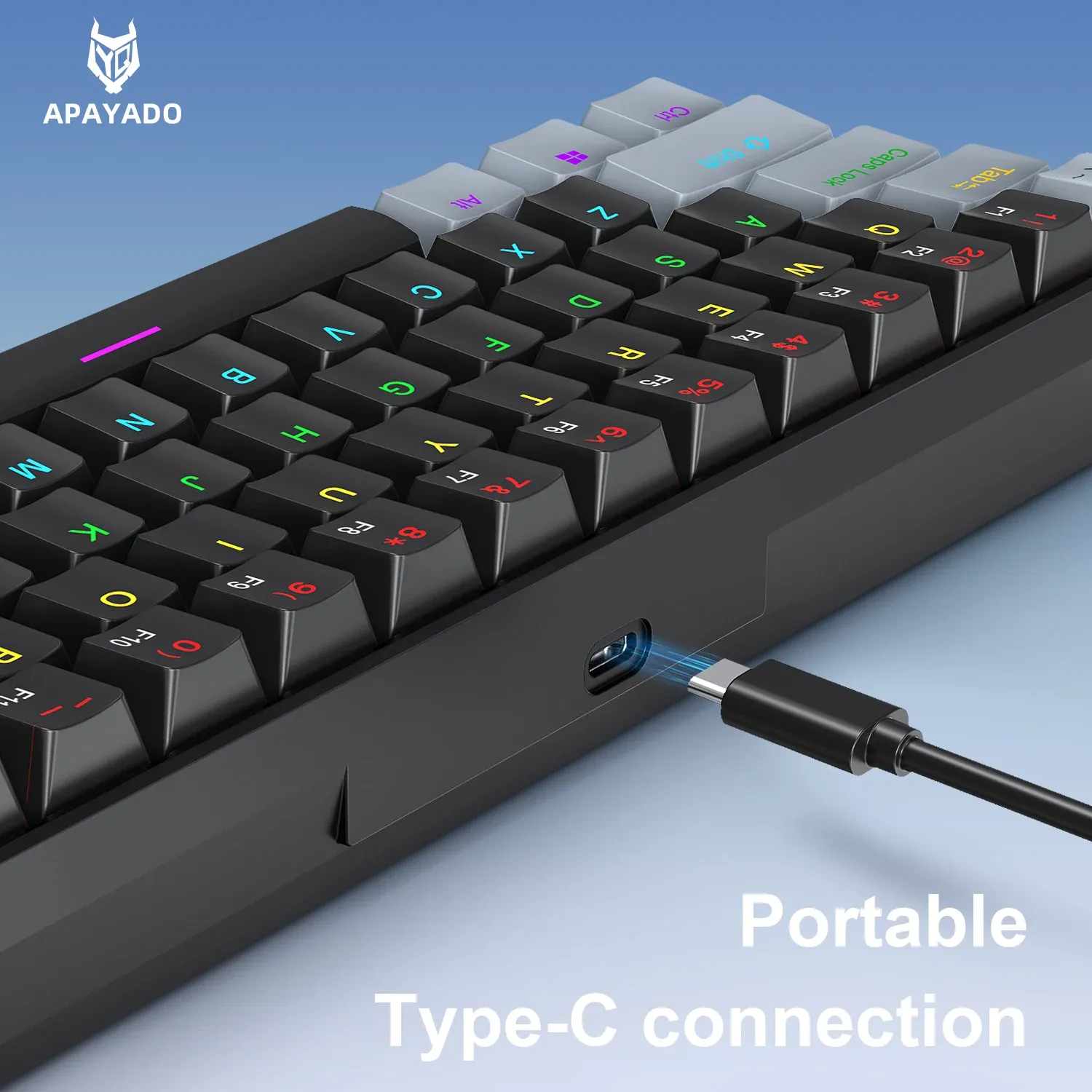 APAYADO K61 Mini Clavier Mécanique Filaire, 61 Touches, Rétroéclairage RGB Phantom, Interrupteurs Mécaniques Noirs, Blancs, Rouges ou Bleus pour le Gaming, Format 60 %, Portable 5