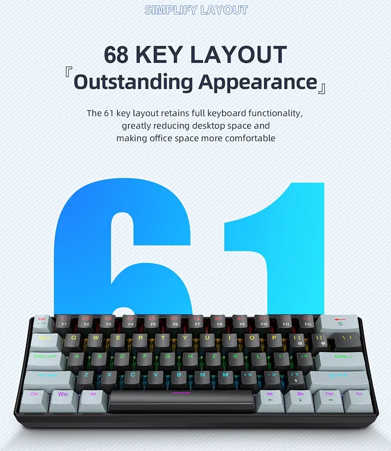 Clavier mécanique K61 Mini, éclairage RVB