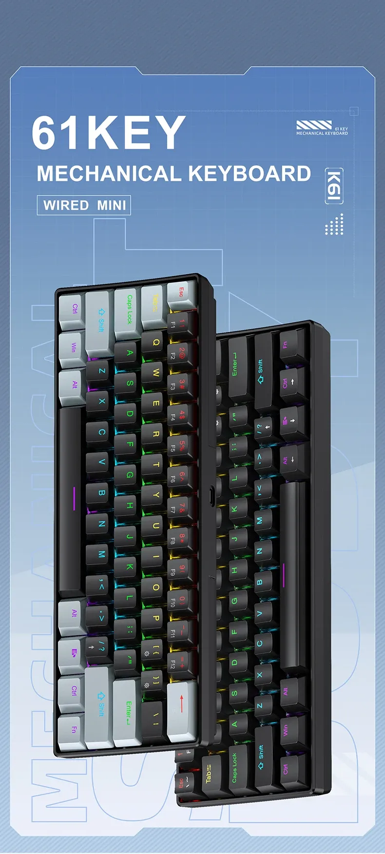 Clavier mécanique K61 Mini, vue générale