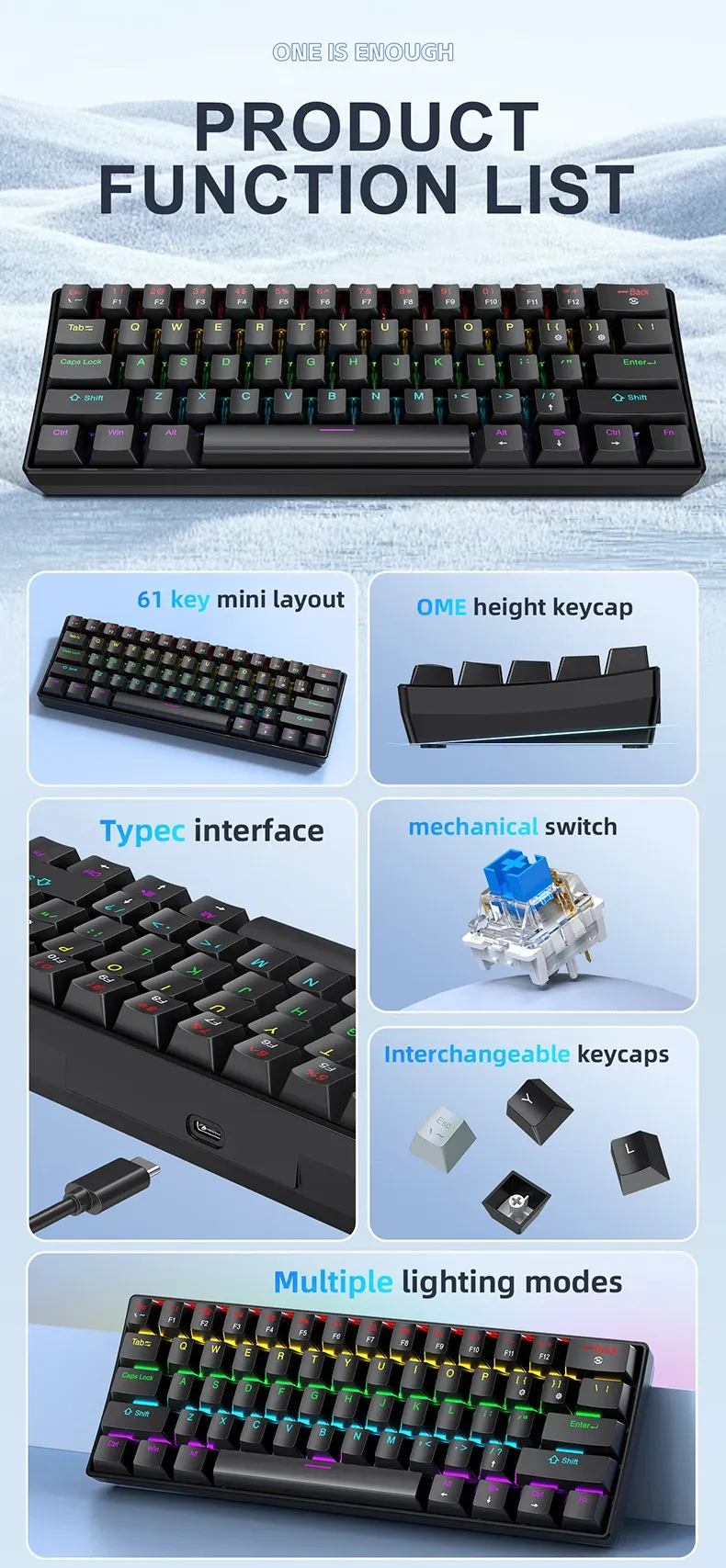Clavier mécanique K61 Mini, détail du design