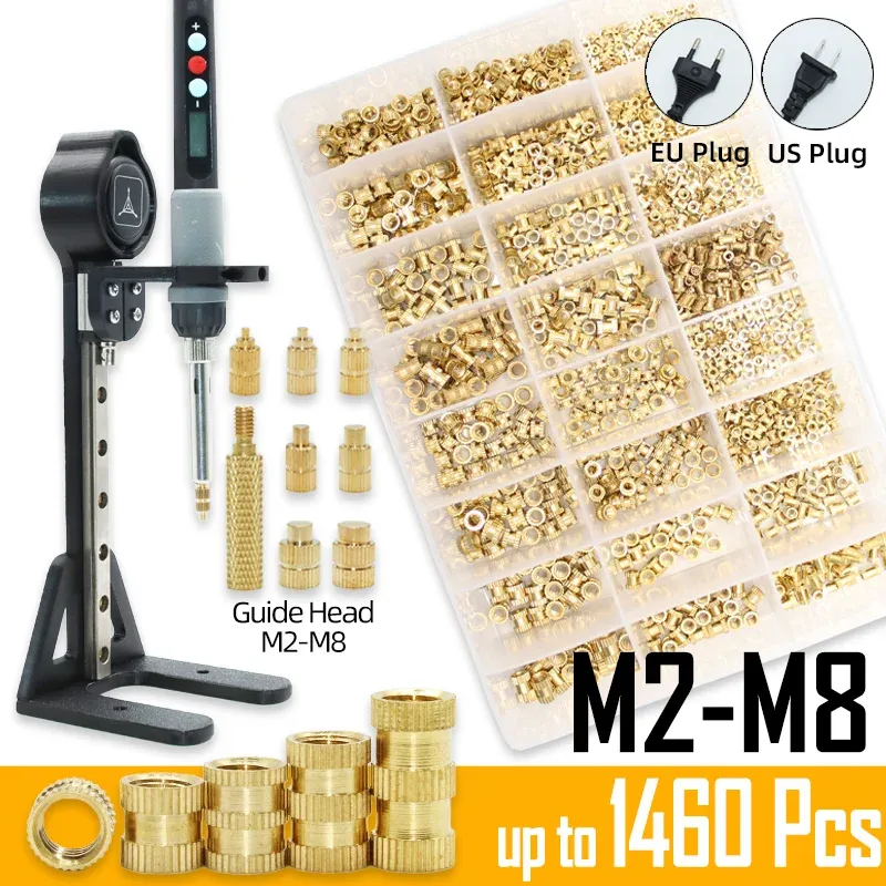 Ensemble d'inserts filetés à chaleur avec outil de pose et panne de fer à souder électrique, filetage laiton M2, M3, M4, M5, M6, M8, kit intégré pour impression 3D