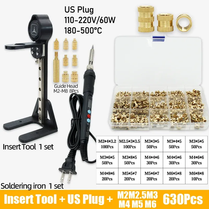Ensemble d'inserts filetés à chaleur avec outil de pose et panne de fer à souder électrique, filetage laiton M2, M3, M4, M5, M6, M8, kit intégré pour impression 3D 14