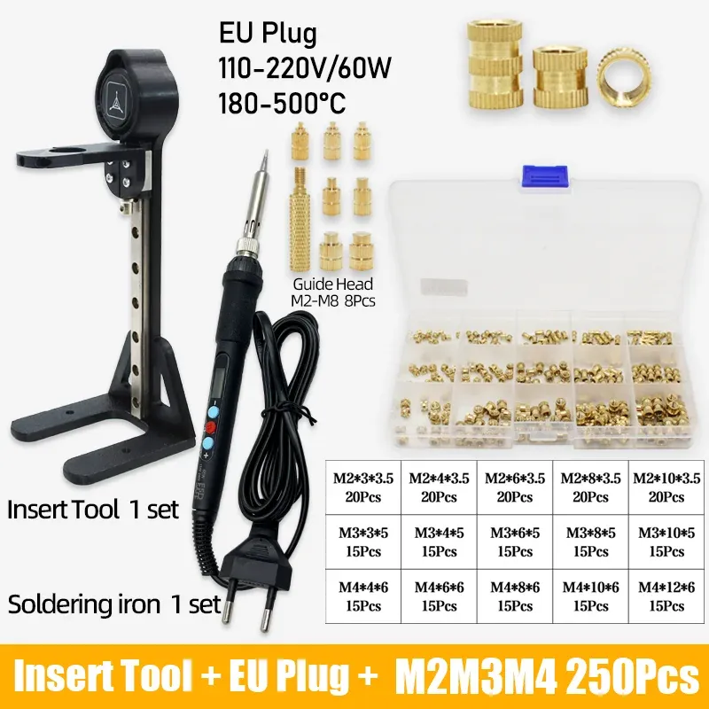 Ensemble d'inserts filetés à chaleur avec outil de pose et panne de fer à souder électrique, filetage laiton M2, M3, M4, M5, M6, M8, kit intégré pour impression 3D 15