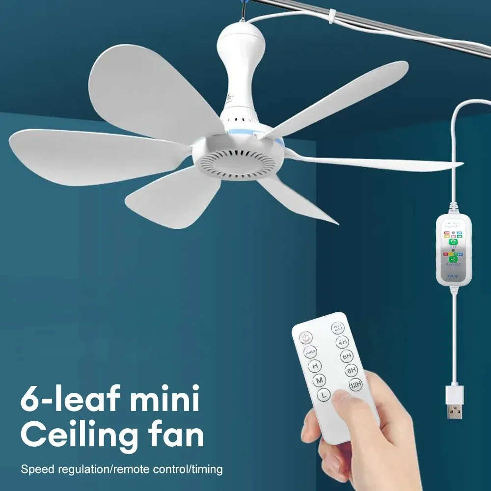 Ventilateur USB silencieux à 6 pales, ventilateur suspendu à 4 vitesses pour lit de camping et tente suspendue - Image 1