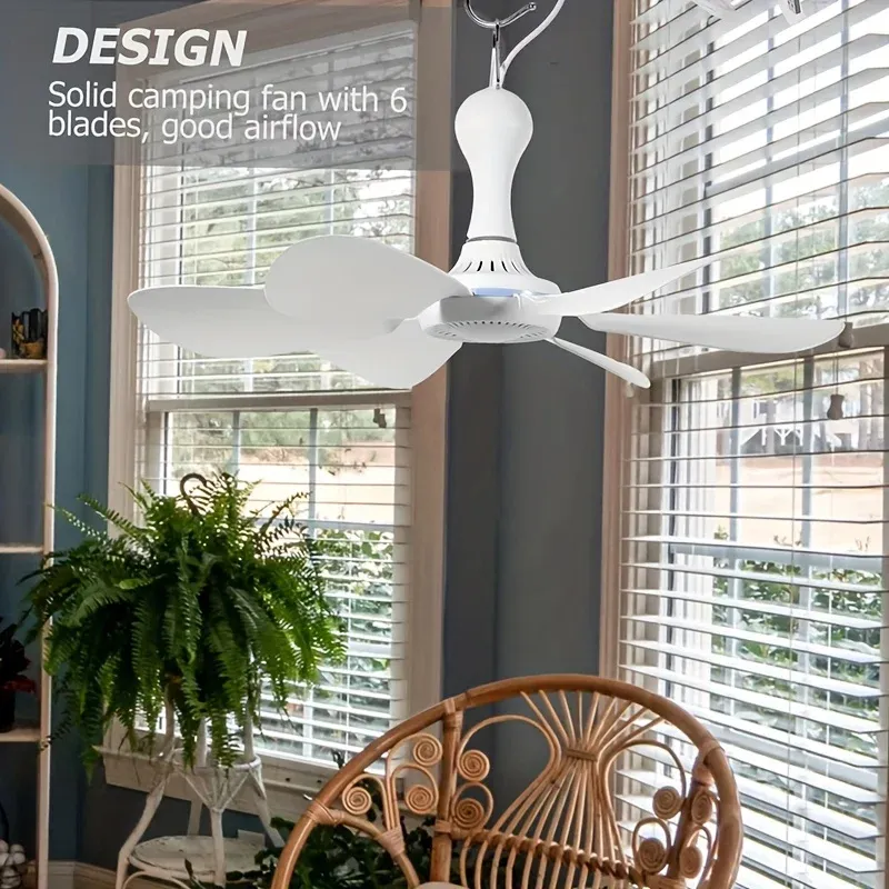 Ventilateur USB silencieux à 6 pales, ventilateur suspendu à 4 vitesses pour lit de camping et tente suspendue 2
