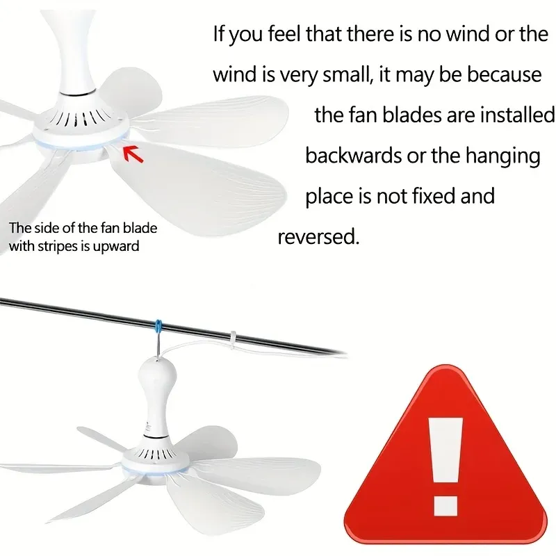 Ventilateur USB silencieux à 6 pales, ventilateur suspendu à 4 vitesses pour lit de camping et tente suspendue 5
