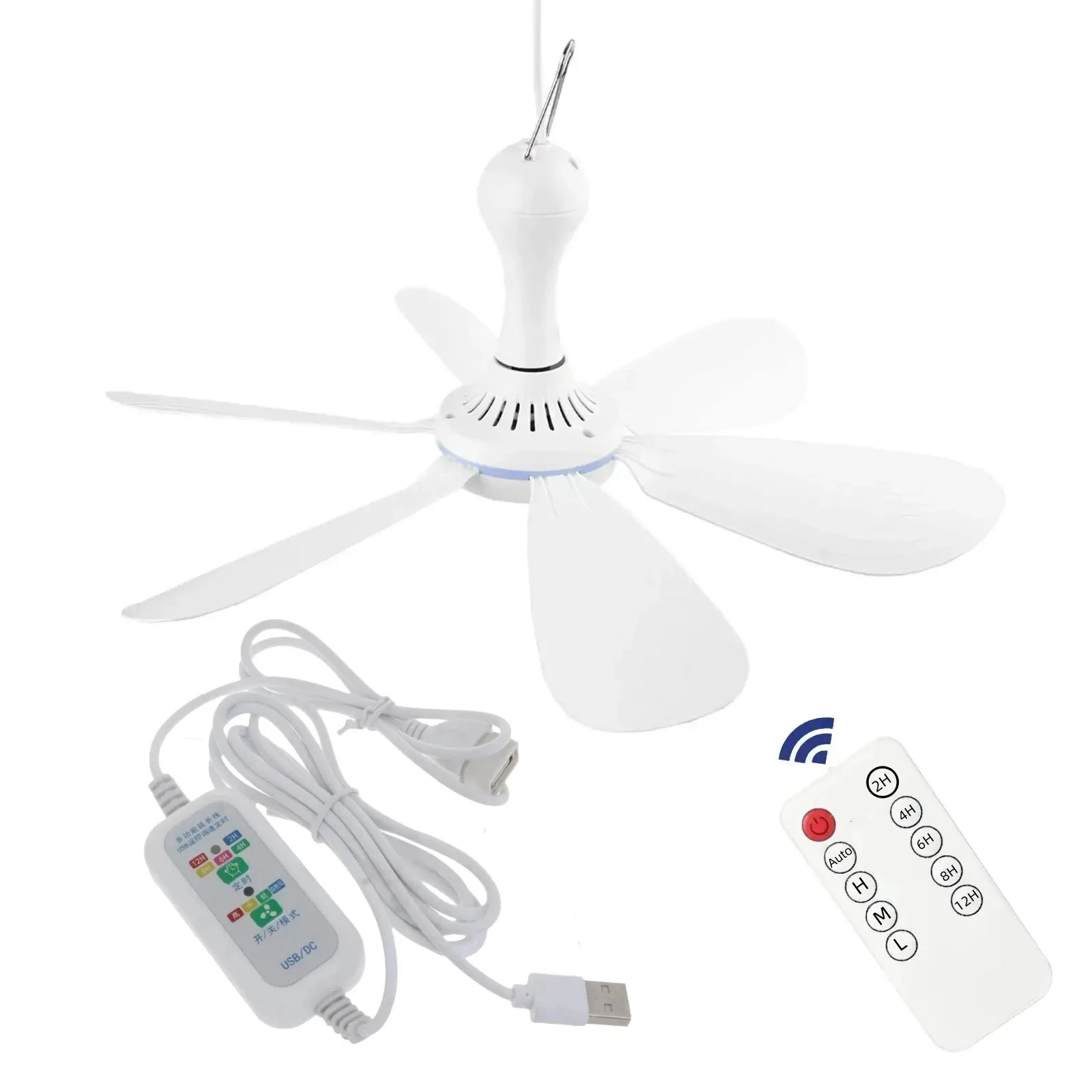 Ventilateur USB silencieux à 6 pales, ventilateur suspendu à 4 vitesses pour lit de camping et tente suspendue 7