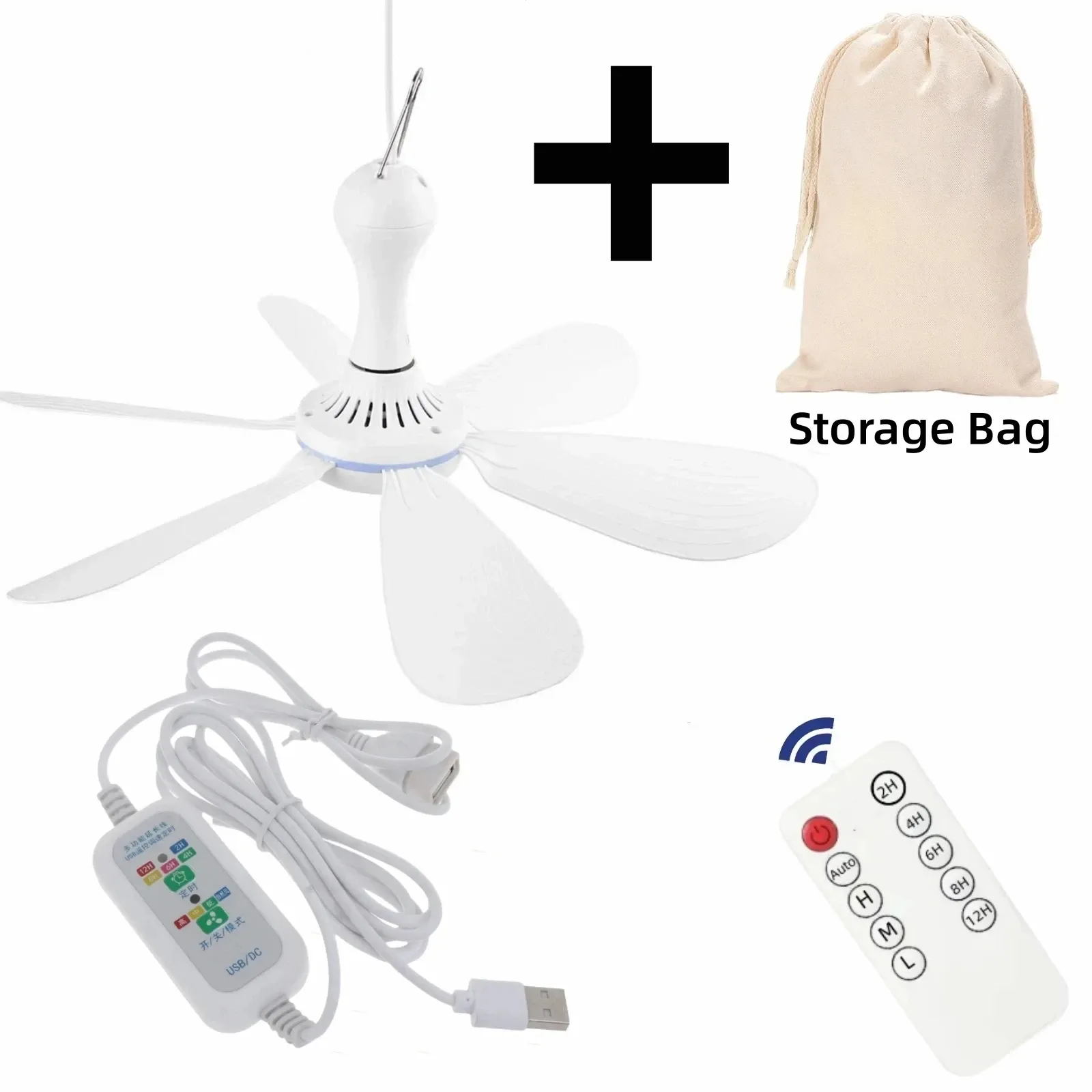 Ventilateur USB silencieux à 6 pales, ventilateur suspendu à 4 vitesses pour lit de camping et tente suspendue 11