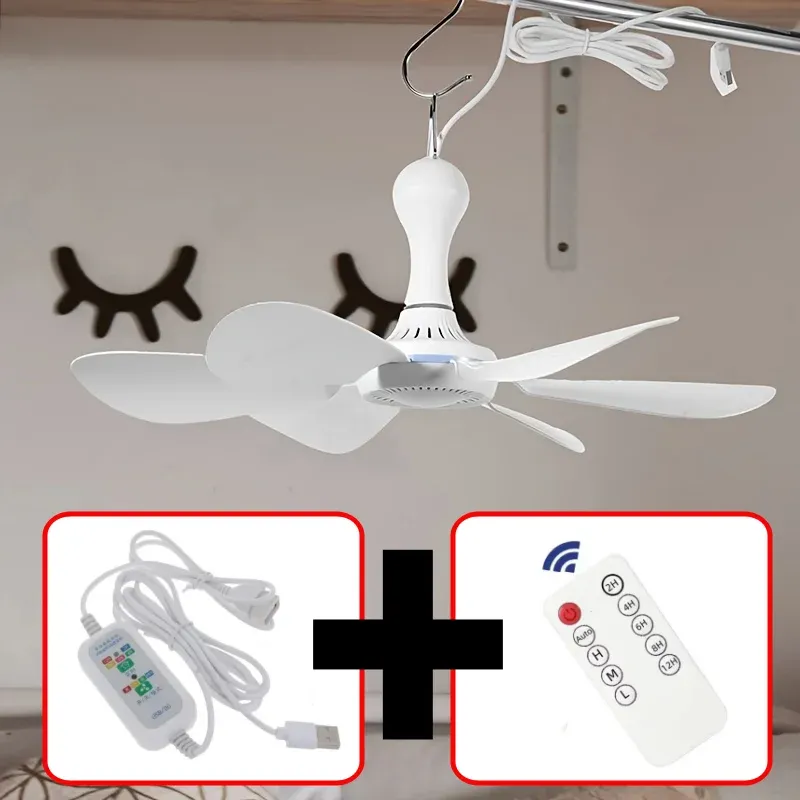 Ventilateur USB silencieux à 6 pales, ventilateur suspendu à 4 vitesses pour lit de camping et tente suspendue 10