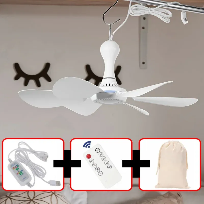 Ventilateur USB silencieux à 6 pales, ventilateur suspendu à 4 vitesses pour lit de camping et tente suspendue 8