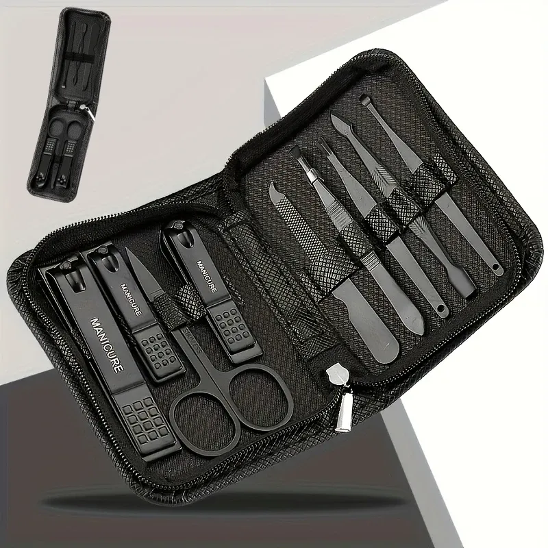 Ensemble de manucure en acier inoxydable, kit de beauté portable avec coupe-ongles, ciseaux, limes et outils de soin des ongles, 6 ou 9 pièces 2