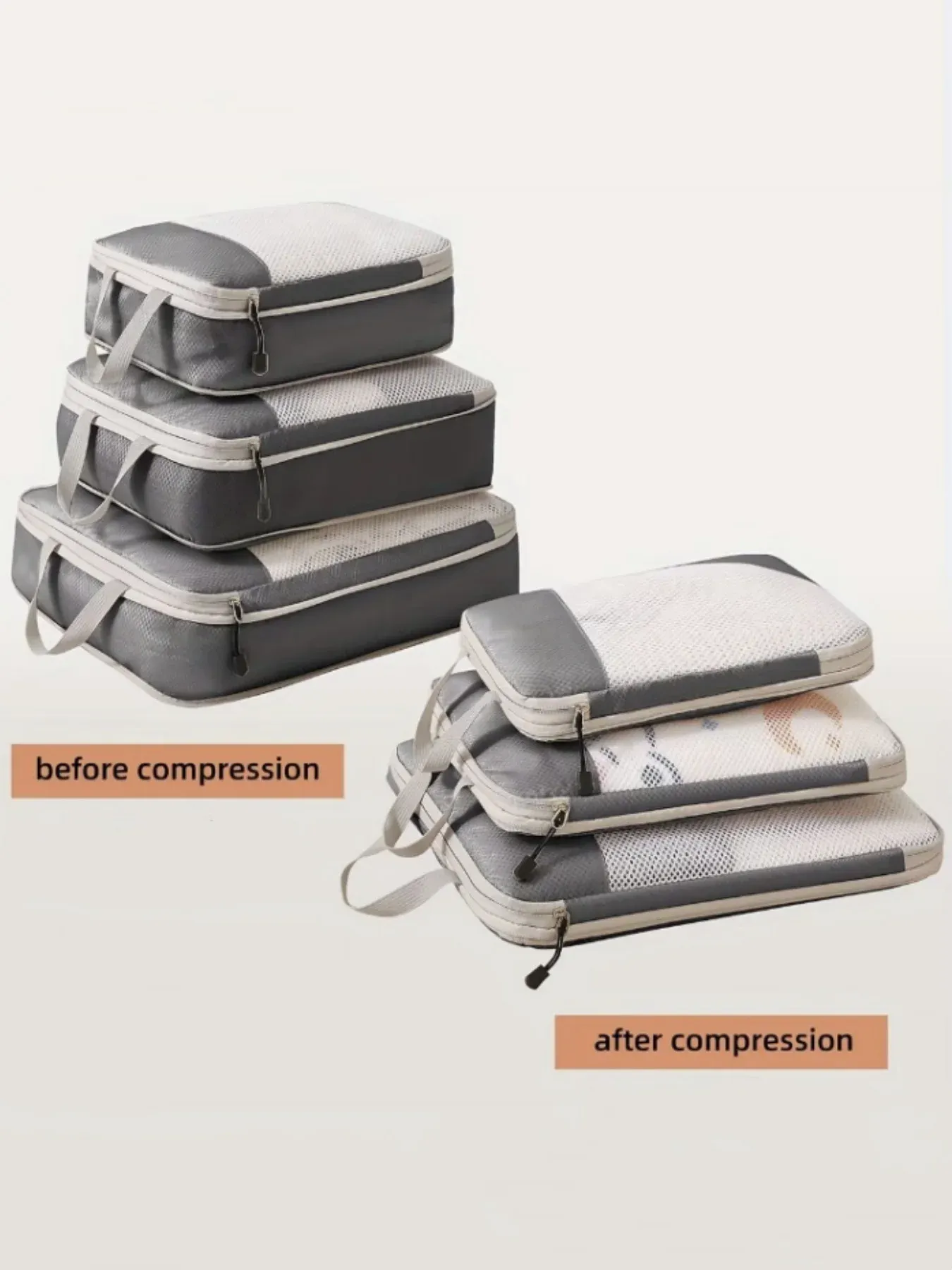 Lot de 3 sacs de rangement compressibles en nylon imperméable pour valise et voyage, avec pochette à main 6