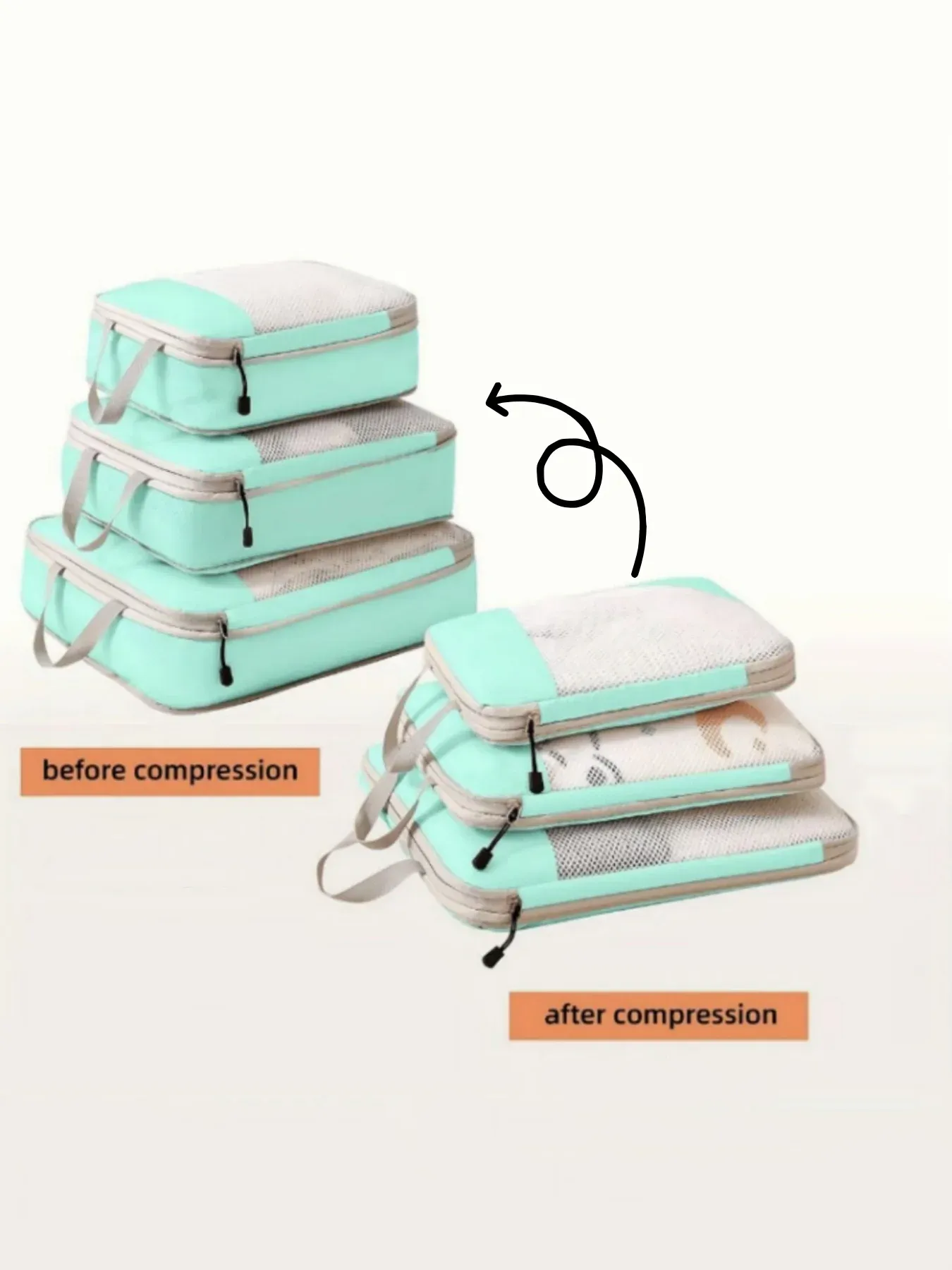 Lot de 3 sacs de rangement compressibles en nylon imperméable pour valise et voyage, avec pochette à main 8