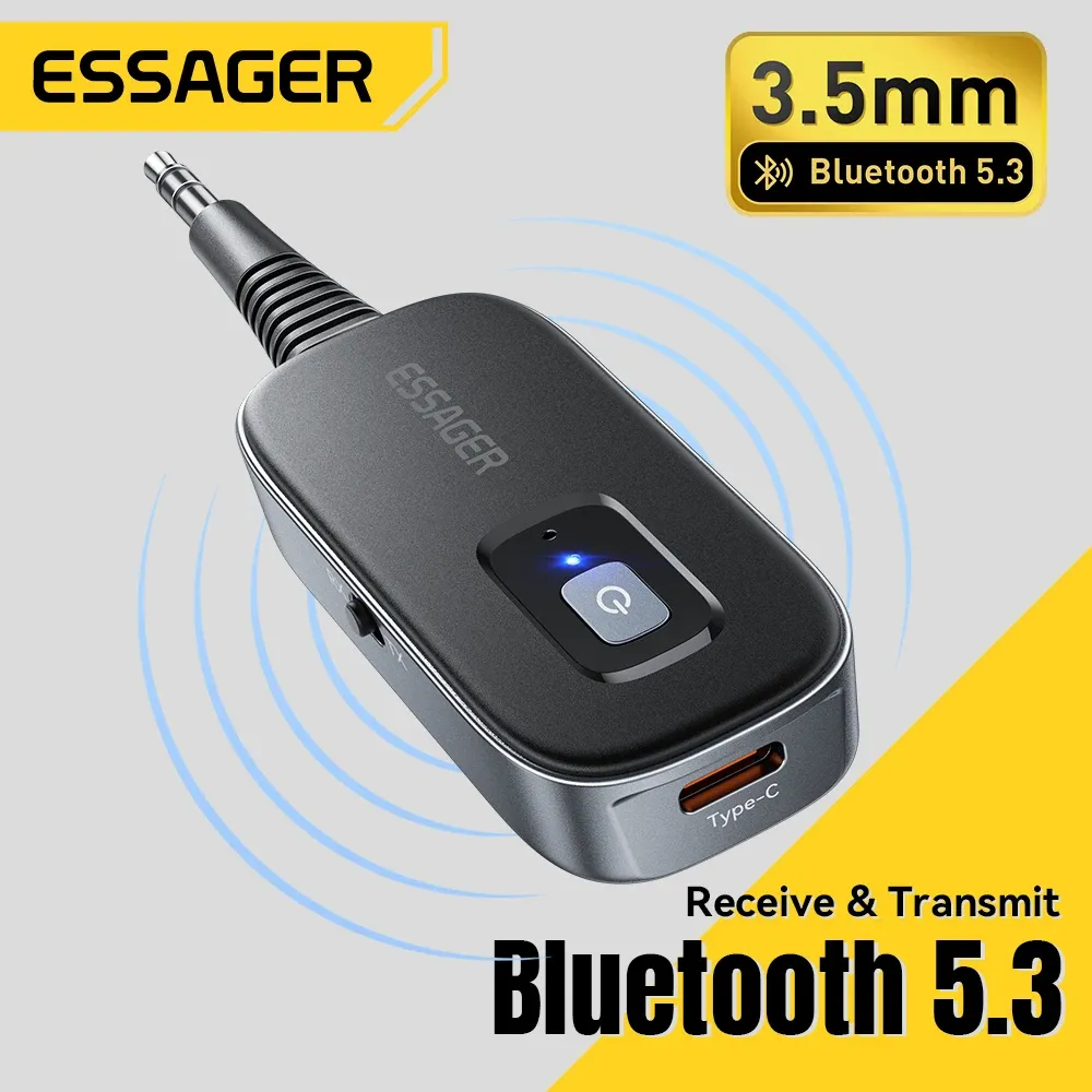 Essager Adaptateur Bluetooth 2-en-1 5.1 : récepteur et émetteur audio sans fil, sortie stéréo 3,5 mm (AUX) pour TV, voiture et écouteurs