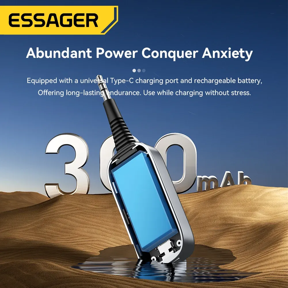 Essager Adaptateur Bluetooth 2-en-1 5.1 : récepteur et émetteur audio sans fil, sortie stéréo 3,5 mm (AUX) pour TV, voiture et écouteurs 5