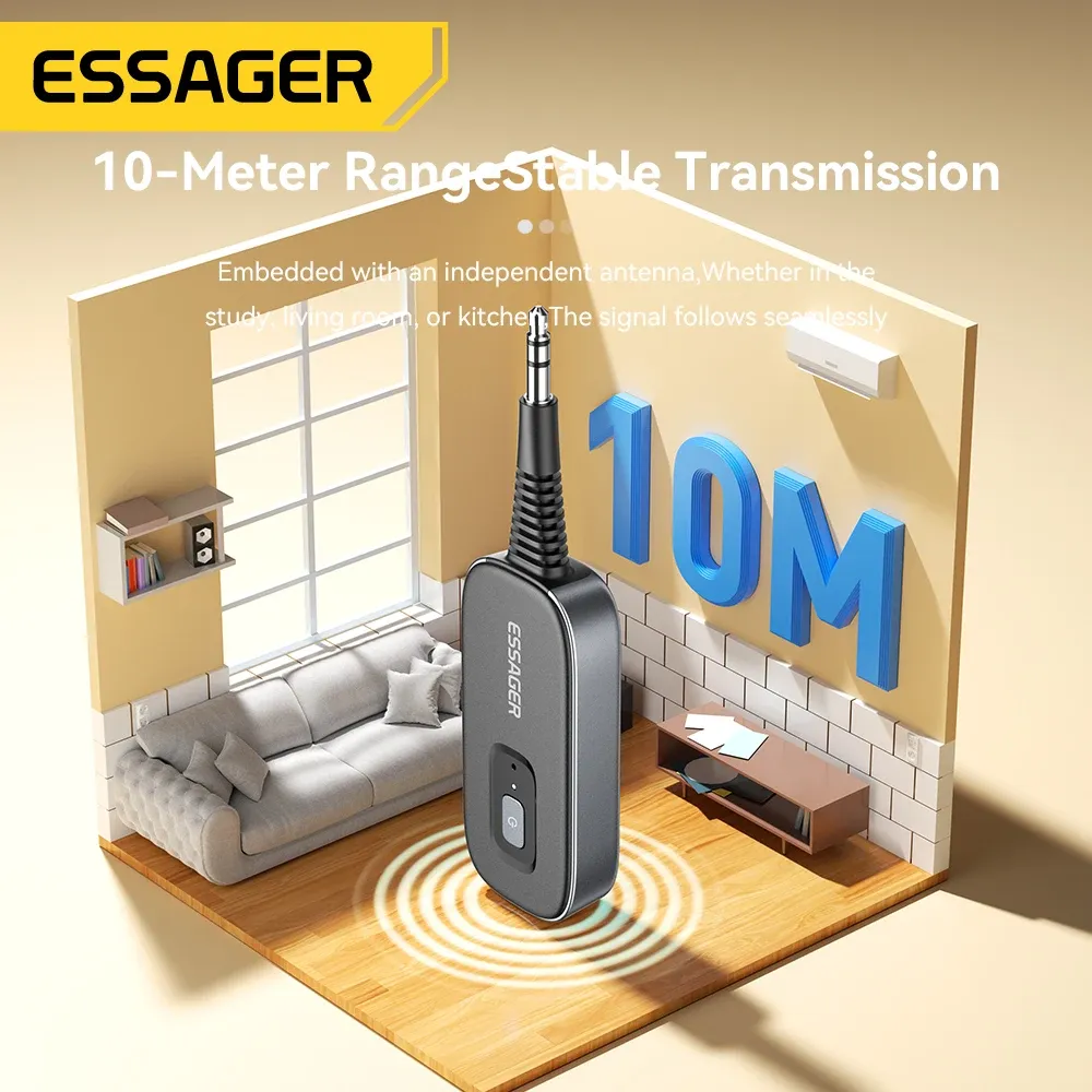 Essager Adaptateur Bluetooth 2-en-1 5.1 : récepteur et émetteur audio sans fil, sortie stéréo 3,5 mm (AUX) pour TV, voiture et écouteurs 6