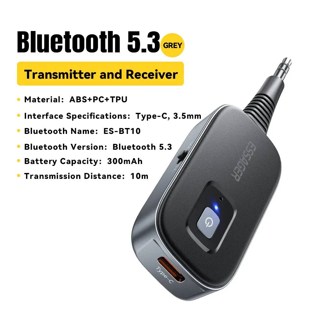 Essager Adaptateur Bluetooth 2-en-1 5.1 : récepteur et émetteur audio sans fil, sortie stéréo 3,5 mm (AUX) pour TV, voiture et écouteurs 7