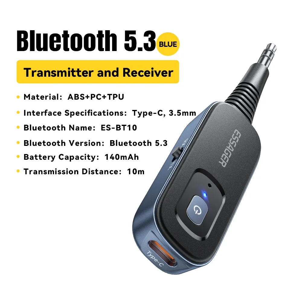 Essager Adaptateur Bluetooth 2-en-1 5.1 : récepteur et émetteur audio sans fil, sortie stéréo 3,5 mm (AUX) pour TV, voiture et écouteurs 10