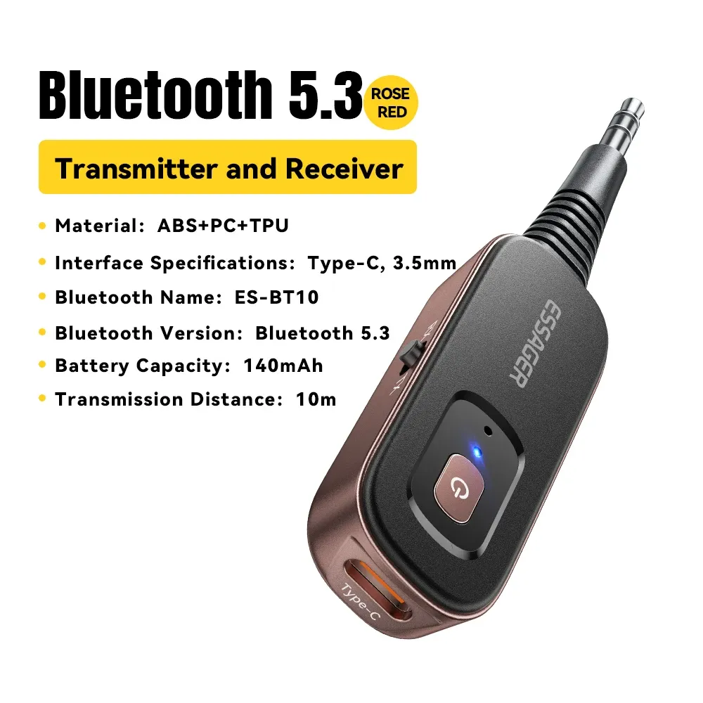 Essager Adaptateur Bluetooth 2-en-1 5.1 : récepteur et émetteur audio sans fil, sortie stéréo 3,5 mm (AUX) pour TV, voiture et écouteurs 9