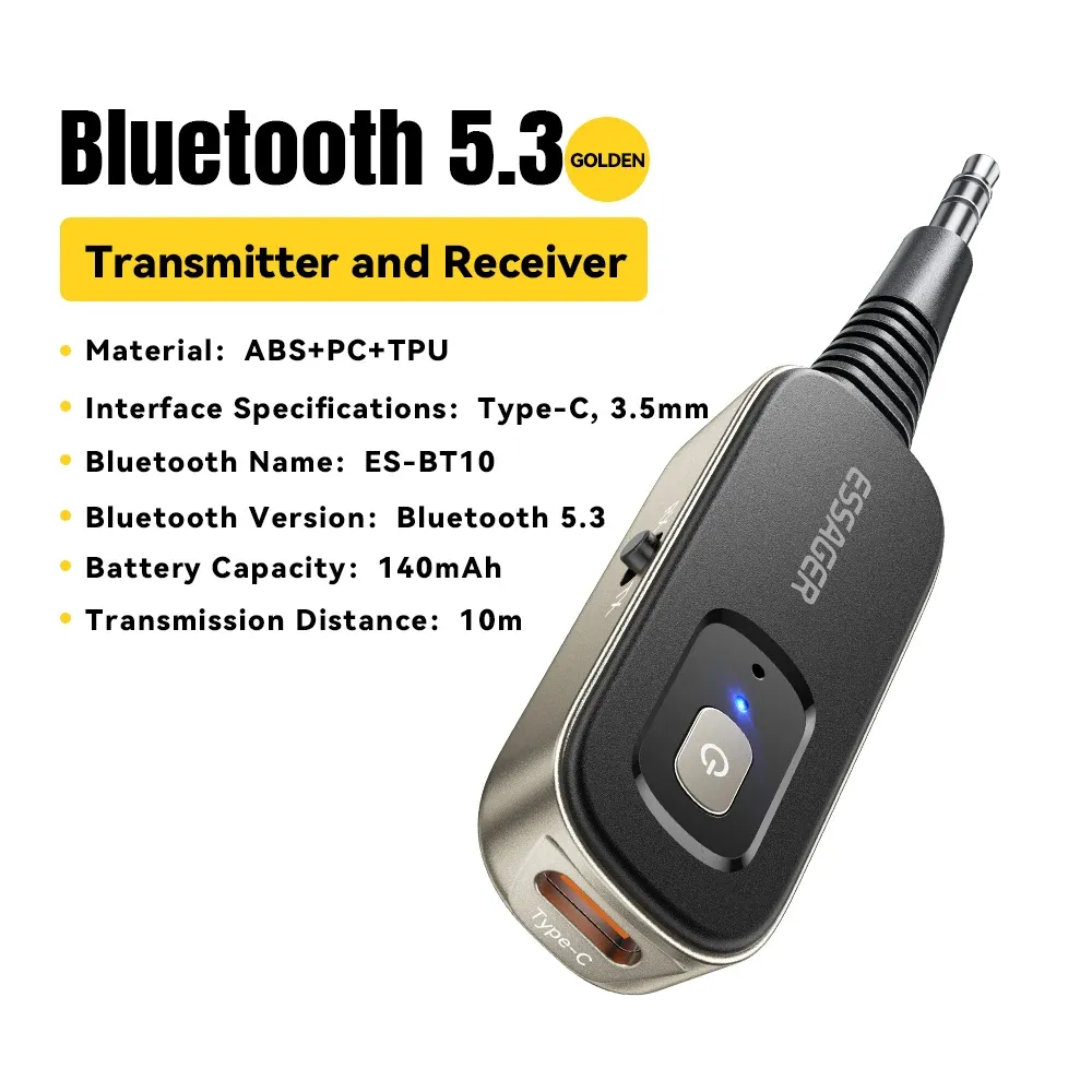 Essager Adaptateur Bluetooth 2-en-1 5.1 : récepteur et émetteur audio sans fil, sortie stéréo 3,5 mm (AUX) pour TV, voiture et écouteurs 8