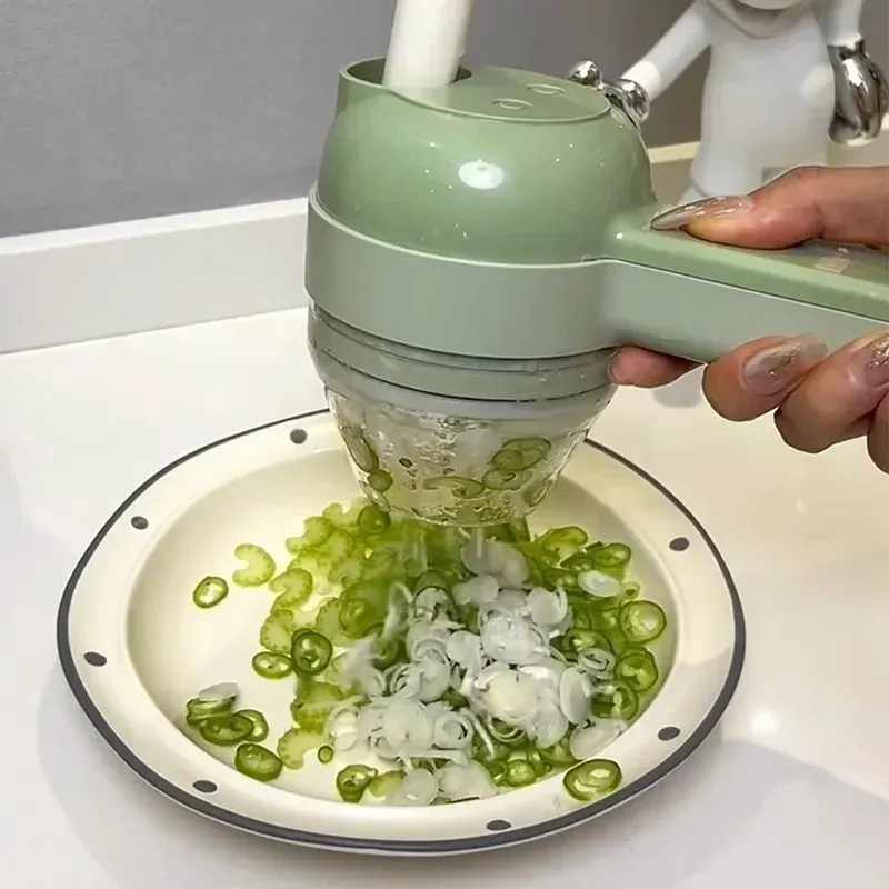 Coupe-légumes électrique 4 en 1 : éplucheur, trancheuse et hachoir